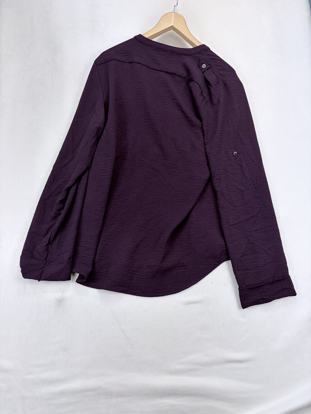 Calvin Klein Plum Roll-Tab Tunic Blouse M Button-Front - Picture 3 of 13